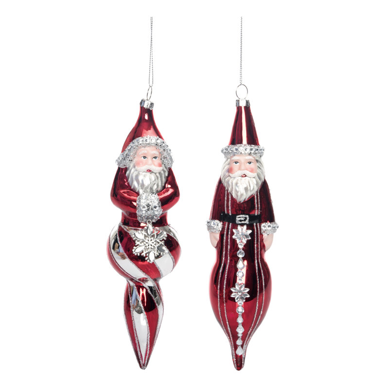  Ensemble de 2 décorations de Noël en verre pour grand père Noël rouge