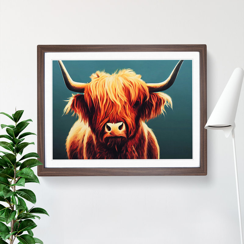 Highland Cow Portrait Vol.2 - Single Picture Frame Print, 25cm H x 34cm W x 2cm D, Walnut