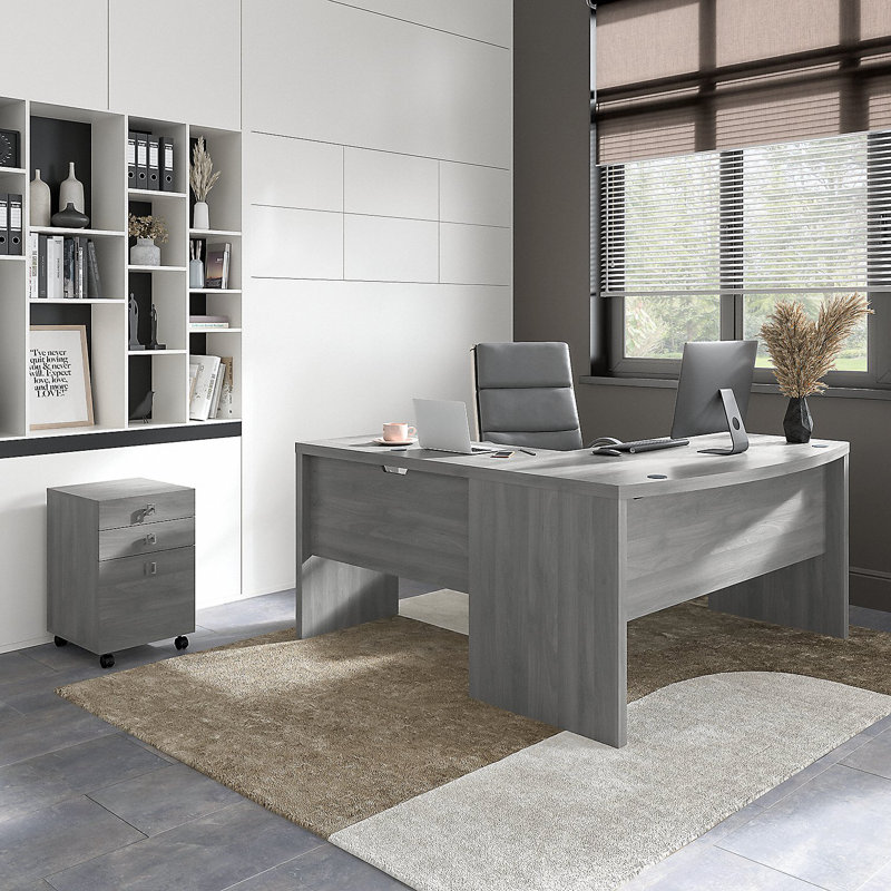 Ensemble de bureau avec classeur Echo Bow, Gris moderne