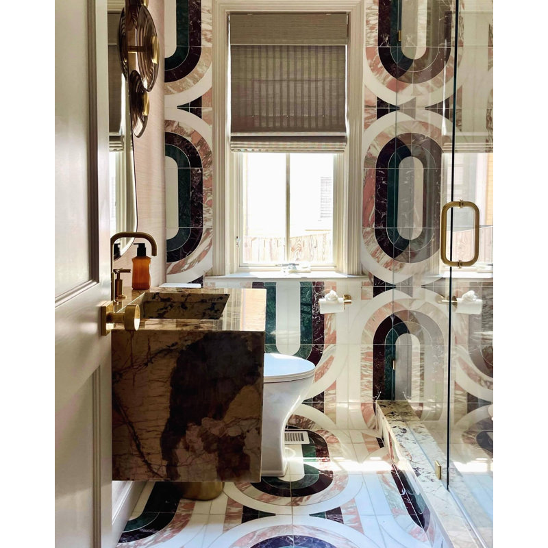 Arc 12X12 Polished Marble Mosaic, Vertical Passion
