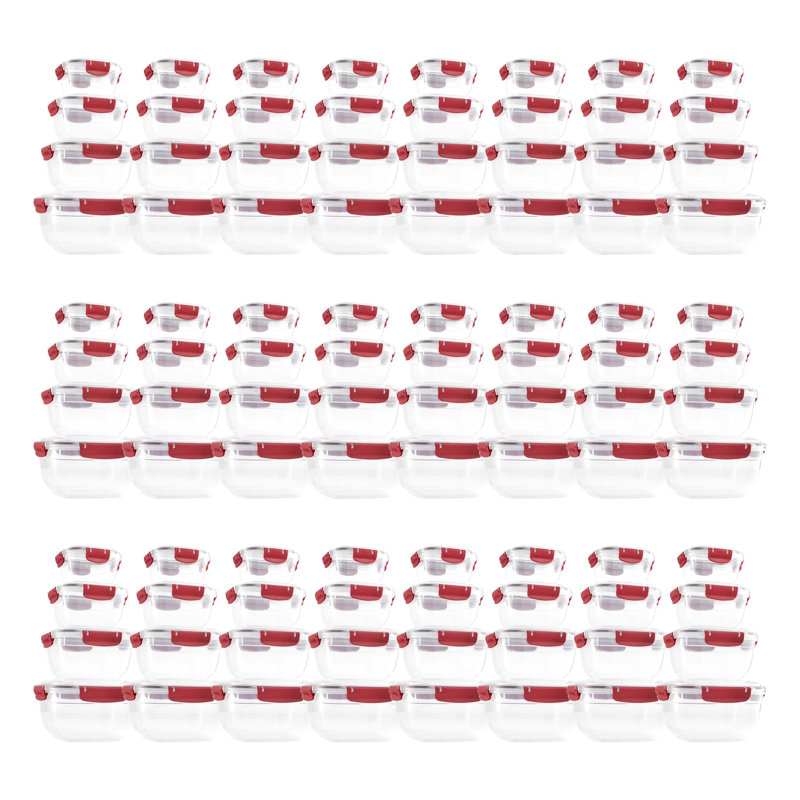  Contenant alimentaire en plastique hermétique, ensemble de 4 bols transparents scellés avec couvercles, sans BPA, rectangulaire, rouge, paquet de 24