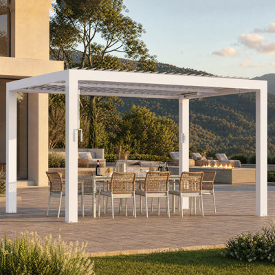 Aurora 10' X 12' Adjustable Louvered Roof Pergola With Built-In Integrated Drainage Gutter System And USB Charging Socke,Heavy-Duty Metal Louvered Frame For Patios