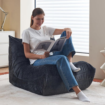 Bean Bag Chair For Adults - Black Plush - Giant Memory Foam Beanbag Sofa For Living Room, Dorms, Apartments, And Reading Corner