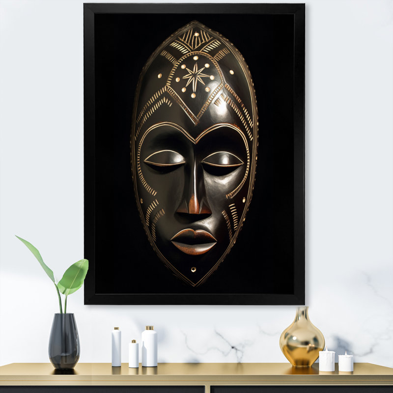 «Ethnical Traditional African Mask I», reproduction sur toile, H 40 po x l 30 po x P 1,5 po, Cadre photo noir