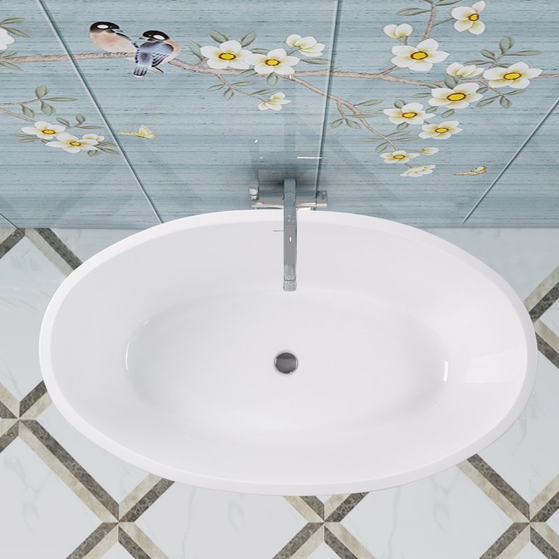 Freestanding Soaking Acrylic Bathtub, White/Integrated Overflow, 23.2" H x 39.8" W x 68.5" L