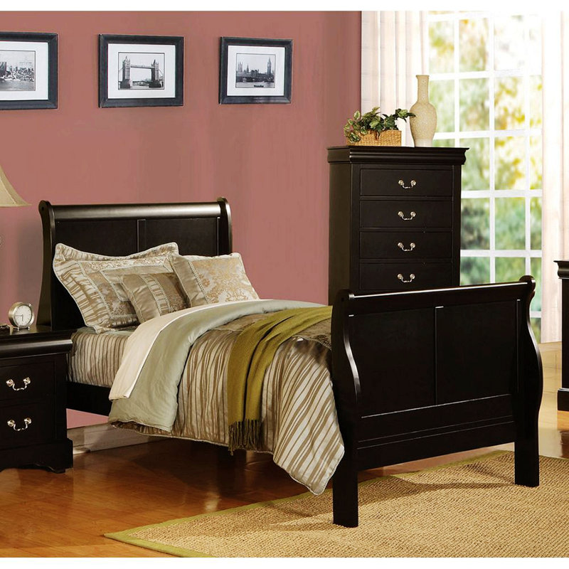 Dubin Low Profile Sleigh Standard Bed,bed frame,platform bed Clearance between Floor & Rail: 10", Twin, Black