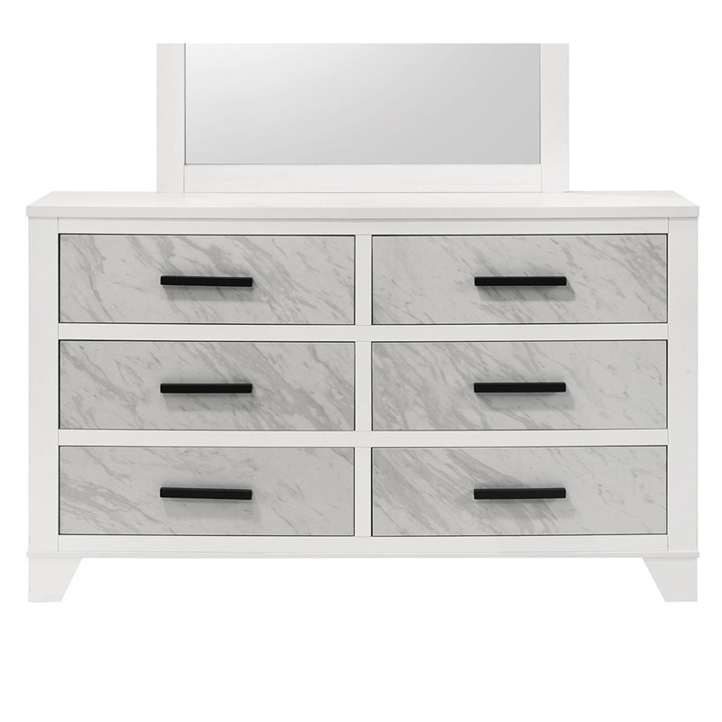 Blanc couleur 1 pièce commode seulement faux marbre encastré barre noire poignées en métal glissière centrale en bois d'ingénierie queue d'aronde anglaise