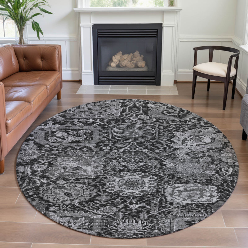Tapis damassé Elize AMF1320 de qualité supérieure lavable à la machine, Rond 8 pi