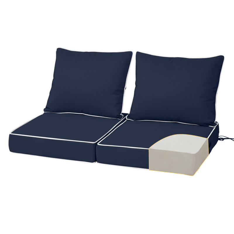 24 x 24 In Patio Furniture Cushions set of 2, Fade Resistant Outdoor Seat Cushions witj 4 pairs of Ties, Deep Seat Cushion for Seat Patio Chairs, Rattan Furniture, Wicker Seating, outdoor Adirondack Chair, Navy Blue