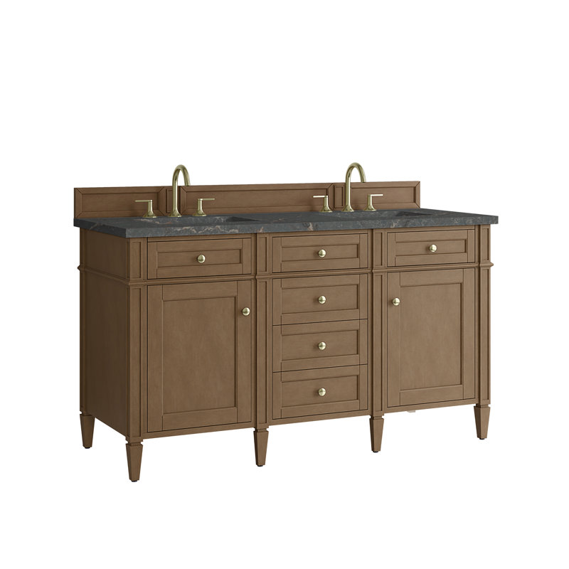 Brittany 60 in. Double Vanity, Pecan, Parisien Bleu