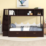 Over  Bunk Bed With Shelfsstorage Staircase And  Drawers