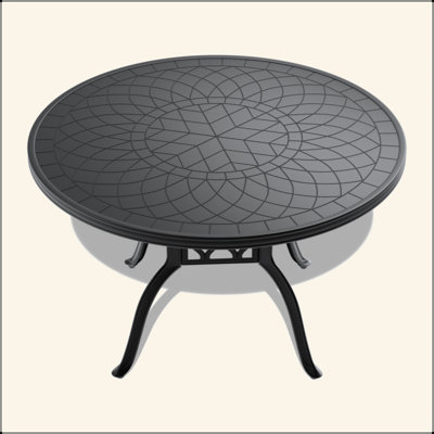 Table de salle à manger 47,24 pouces en fonte d'aluminium avec structure noire et texture sculptée sur le plateau de table