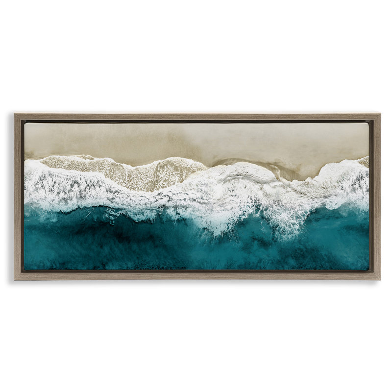 Foamy Beach Coast, océan profond, H 11 po x l 25 po, Cadre flottant orme Montalcino