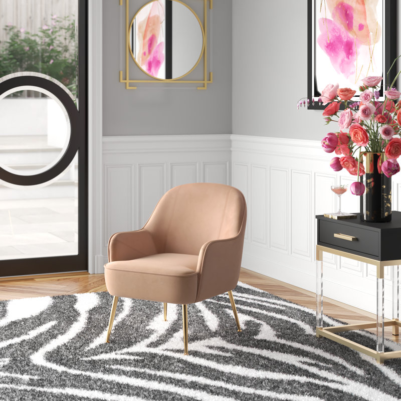 Chaise d'appoint rembourrée en velours Addyson avec pieds chromés dorés, Brun