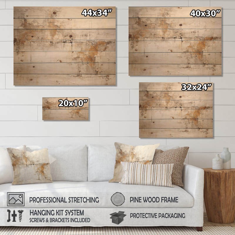 Croix de Christianisme beige de Jessus - Art mural abstrait sur bois de pin naturel, H 30 po x l 40 po