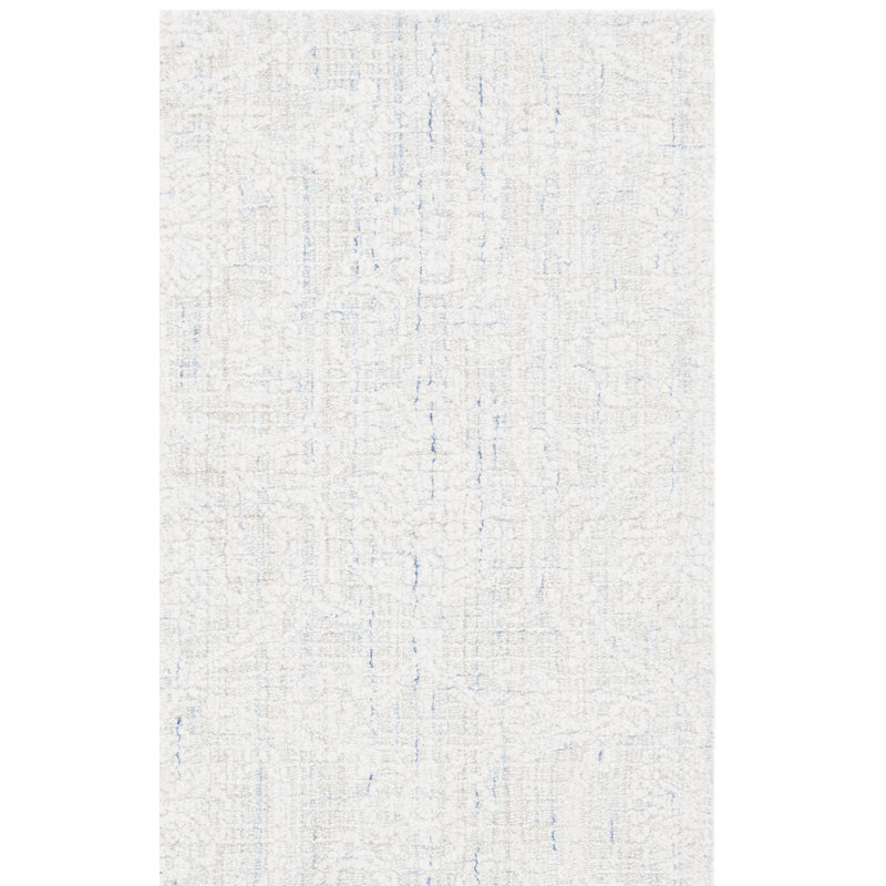 Ebony Hand Tufted Wool Cotton Pet Damask Rug in Blue/Ivory, Rectangle 8' x 10'
