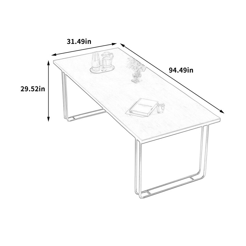 Élégant bureau rectangulaire en acier inoxydable, H 29,52 po x l 94,49 po x P 31,49 po