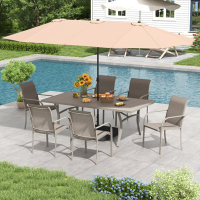 6-Person Rectangular Patio Dining Set With Umbrella