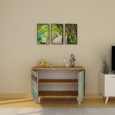Meuble de couloir moderne avec design abstrait, 39,4 po x 26,4 po x 15,7 po | 100% panneau de particules enduit de mélamine, épaisseur: 0,7 pouce | Plusieurs tablettes pour plus de rangement, finition en marbre élégante, parfaite pour les vestibules