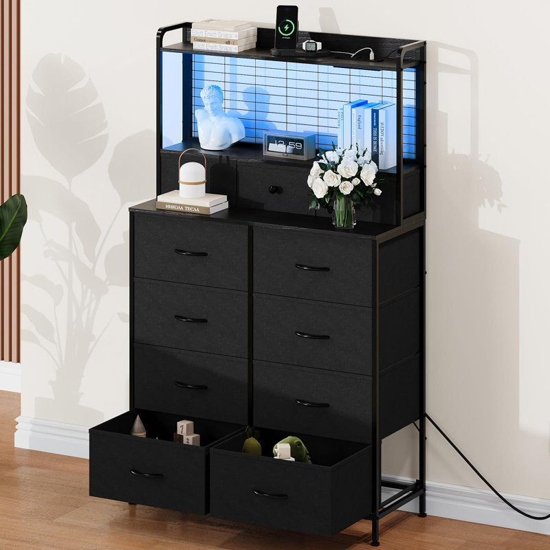 11-Drawer Smart Dresser with Wireless Charging & RGB LED Lights, Industrial Anti-Tip Cabinet for Bedroom or Living Room