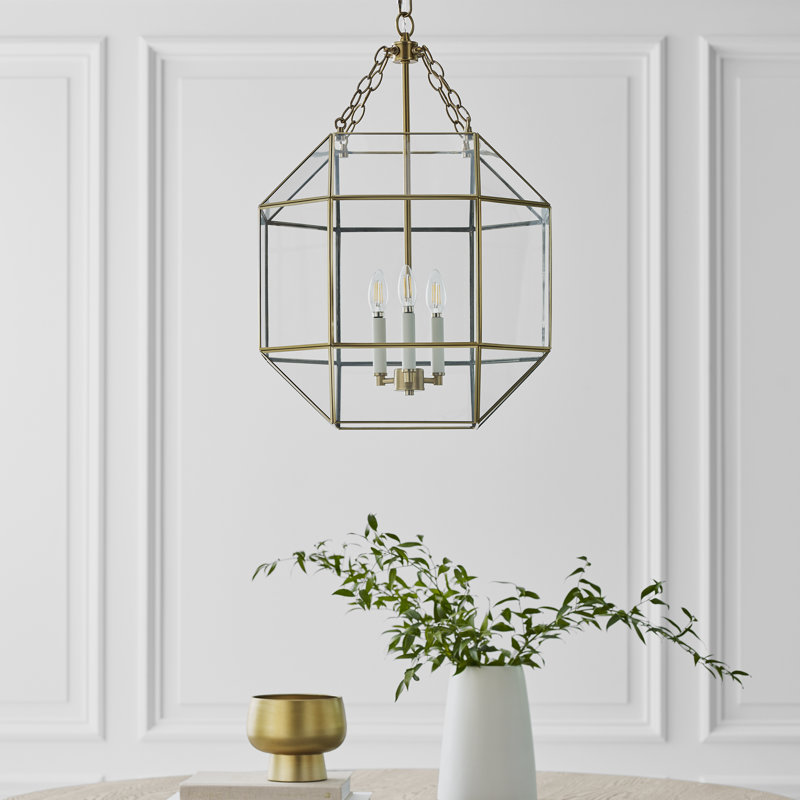 Morrison 3 - Light Pendant, Satin Brass, Clear, 27.25" H x 18.5" W x 18.5" D