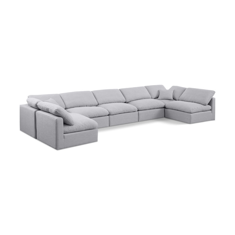 Grand canapé modulaire rembourré 7 pièces Itala, Tissu gris texturé en lin