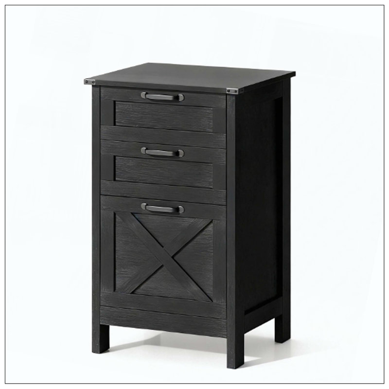 Classeur 3 tiroirs Rustic Farmhouse Office Storage Home Office, Distressed Black