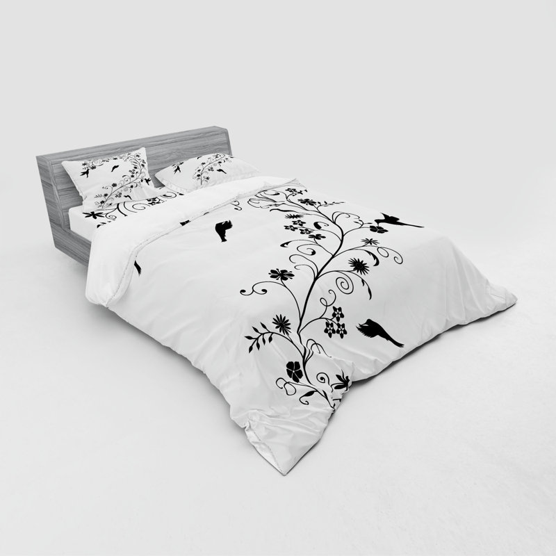 Ensemble de housse de couette en microfibre noir / blanc, Housse de couette grand + 3 pièces supplémentair