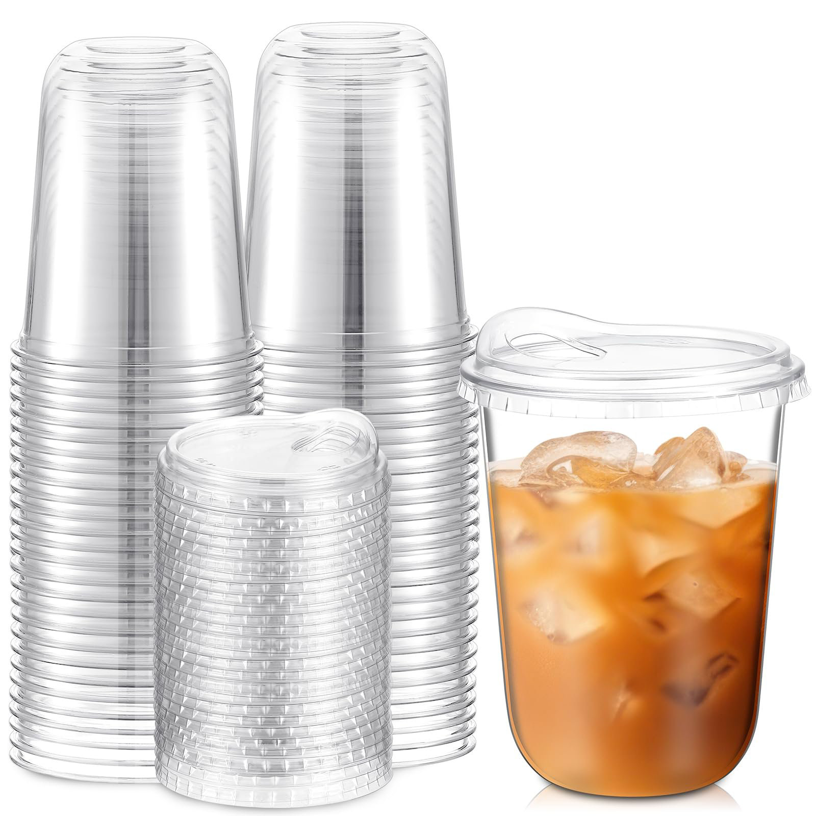 one Clear Plastic Cups With Strawless Sip Lids Disposable Round Bottom ...