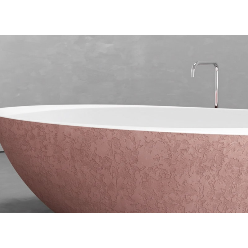 Vast Studio 74.8" x 39.8" Textured Blush Concrete  Freestanding Oval Bathtub –  Blush/White Interior Deep Soaking Tub with Metallic Luxury Finish & Contemporary Spa-Inspired Design 