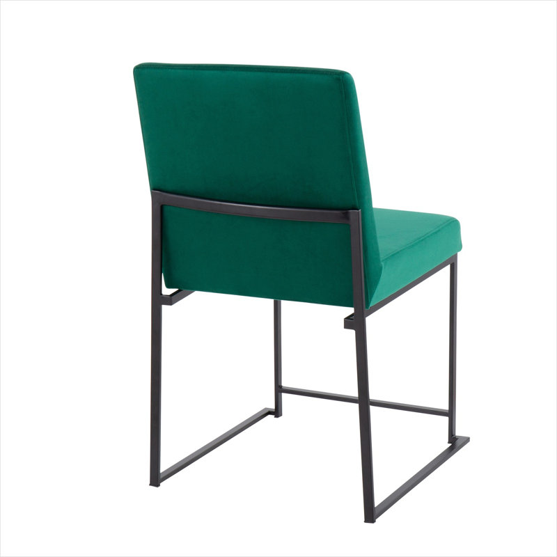 Salle à manger raffinée: ensemble de 2 chaises d'appoint en velours avec dossier haut en acier classique vert et noir, sièges contemporains