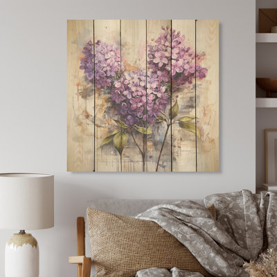 Lilas en pleine gloire - lilas, art mural sur bois de pin naturel