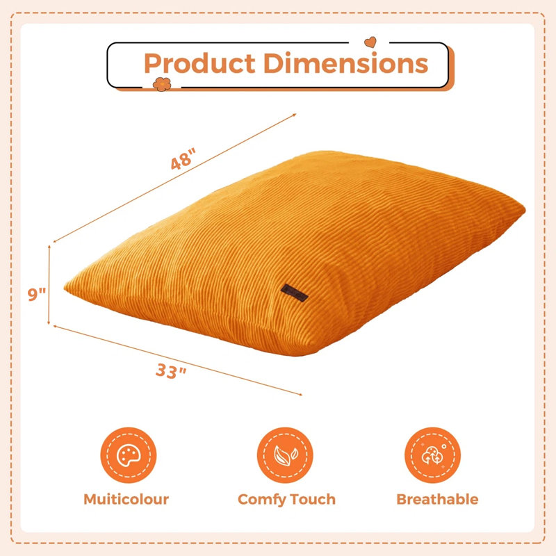 Fauteuil à billes convertible pour enfants, Velours côtelé orange
