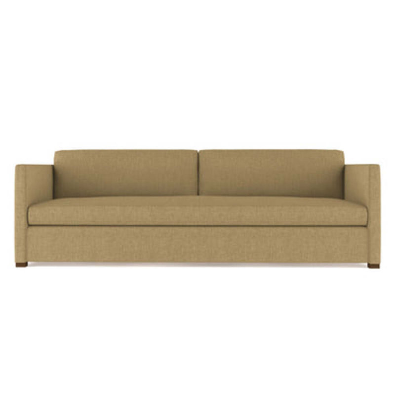 Madison Upholstered 84'' Sofa, 33" H x 84" W x 41" D, Box Weave Linen Marzipan, Dark Brown