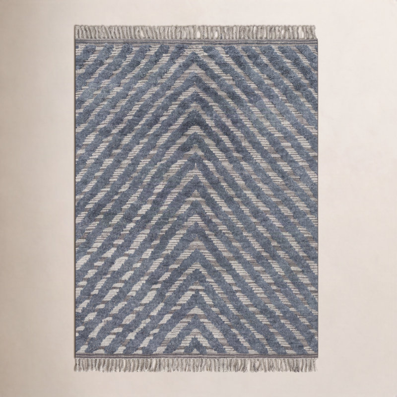 Tapis bleu noué à la main Benjamin, Rectangle 7 pi 9 po x 9 pi 9 po