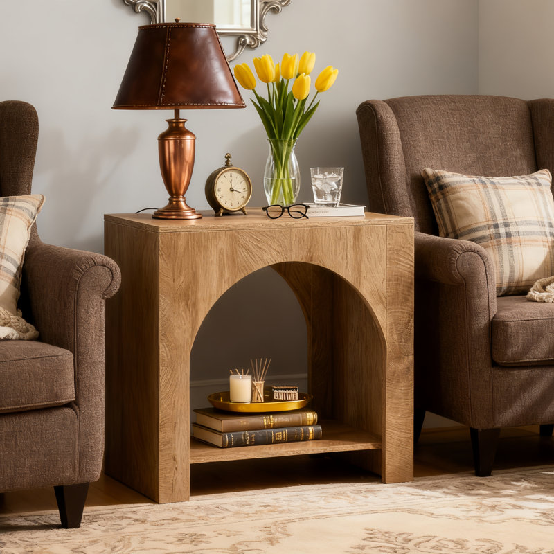 Pedestal End Table, Light Brown