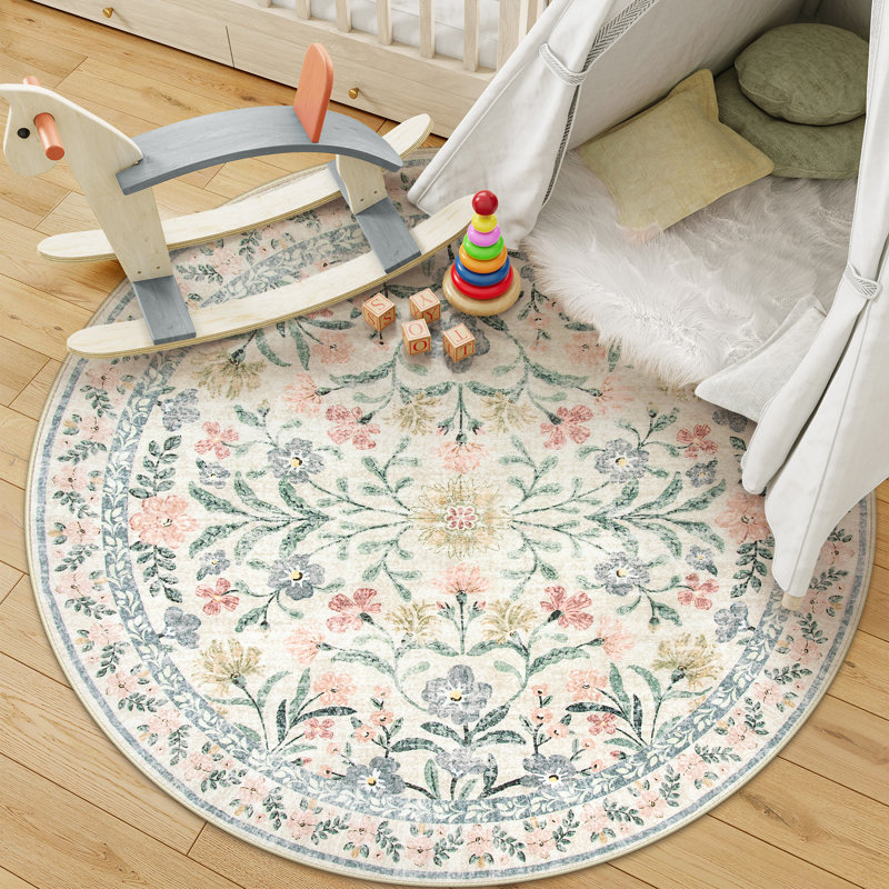 Kaldi Oriental Botanical Floral Machine Washable Area Rug with Non-Slip Backing for Living Room, Dining Room, Bedroom