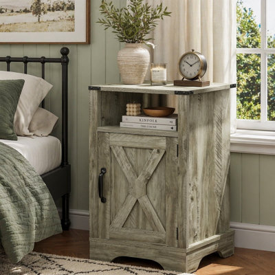 Farmhouse Rustic Nightstand with Charging Station