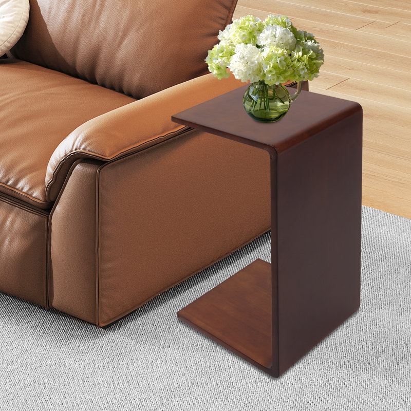 Table d'appoint de canapé en bois 24 po en forme de C multifonctionnel, Bois brun foncé