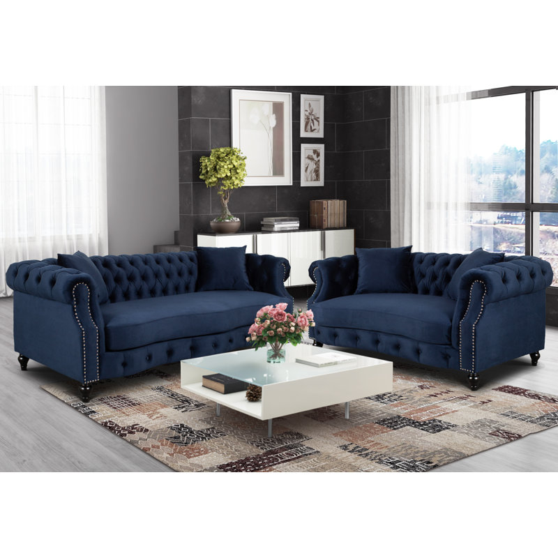 Mitiwanga 2 - Piece Velvet Living Room Set, Navy Blue