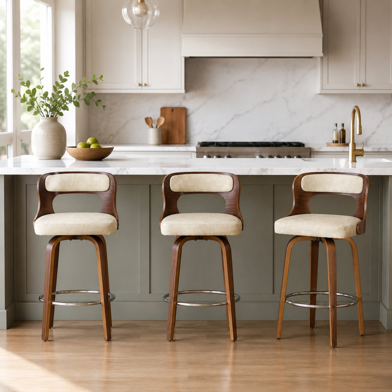 Swivel Faux Leather Counter & Bar Stools, Beige