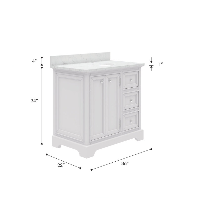 Derby 36" Carrara White Marble Countertop Bath Vanity with Faucet, No, White
