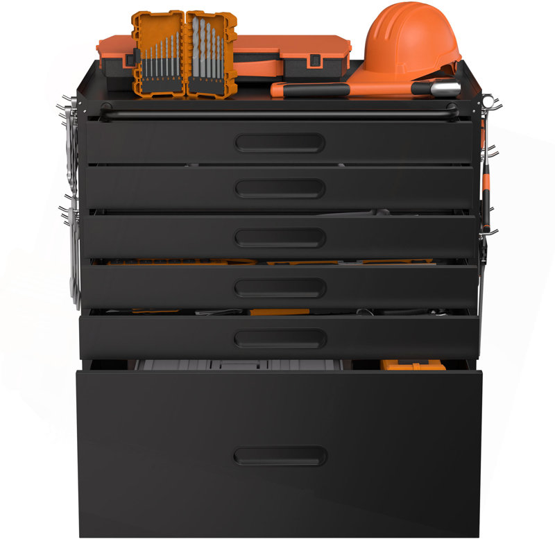 Coffre à outils roulant 34,3 po avec 6 tiroirs - Organisateur de garage mobile, tous les tiroirs pour les petites pièces et les outils, fabrication en acier robuste