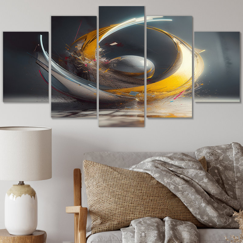 Visionary Divine Dance 3D Wave Sphere II - Décoration murale fractale abstraite - 5 panneaux