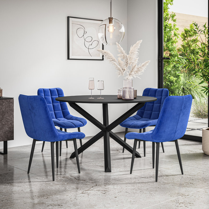 Darcus 4 - Person Dining Set, Black/Black/Blue