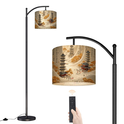 Lampe sur pied à arc avec pagodes traditionnelles chinoises, volutes inspirées de paysage, lampes sur pied avec télécommande, abat-jour réglables, grandes lampes debout pour la lecture, salon, bureau