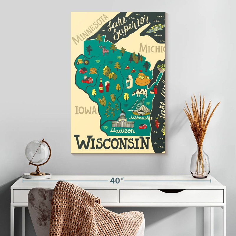 Carte de l'Aliaz, Wisconsin, H 30 po x l 20 po