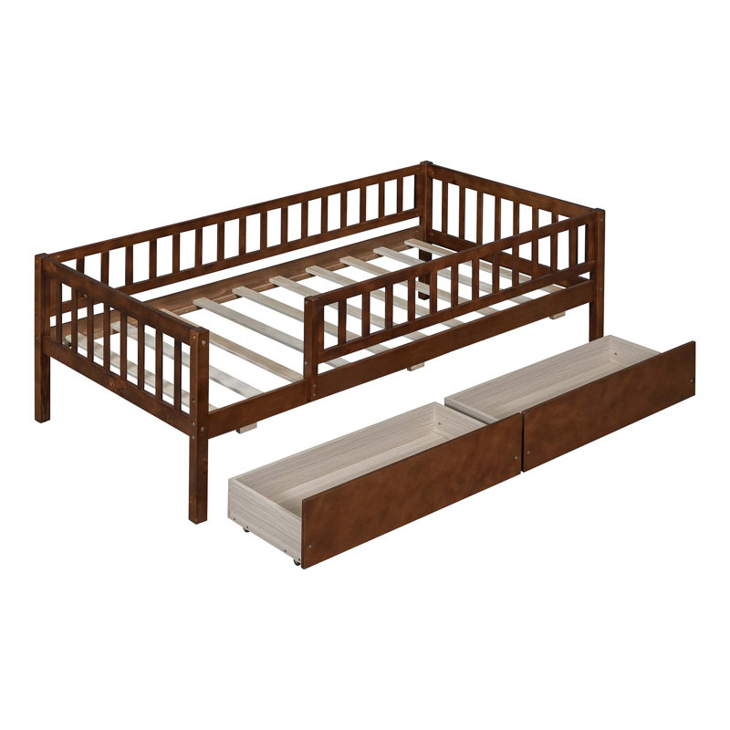 Kids Daybed Wood Bed with Two Drawers, Twin, Walnut