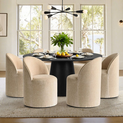 6 - Person Dining Table Sets With Round Table & 6 Upholstered Chairs