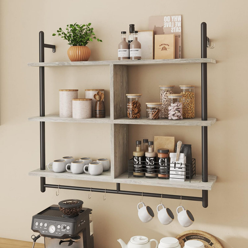 Anastasiya 5 Piece Wood Tiered Shelf, Gray/Black